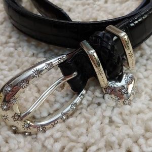 Brighton Back Leather Croc Belt Embellished Buckle